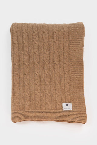 Cork Beige recycled cashmere cable knit Elide blanket by Rifo. 