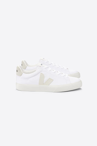 Side view of Veja Campo Organic Cotton Canvas White + Pierre eco-friendly sneakers. 