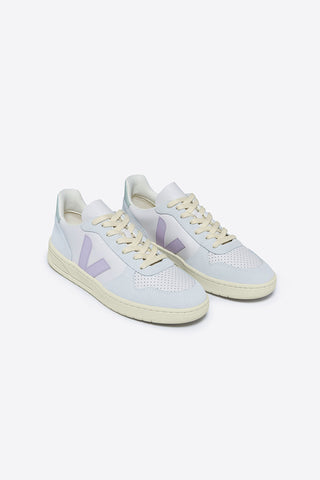 Veja V-10 Gravel Parme Menthol leather and suede eco-friendly sneakers. 
