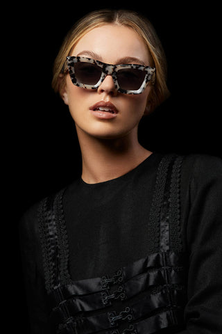 Model wearing Valley Eyewear Soho Sunglasses. 