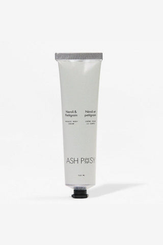 ASH POSY Neroli & Petitgrain Body Cream in a pale green tube set against a clean white background.