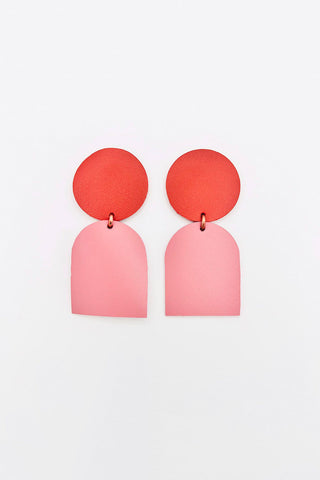 Orange and pink leather earrings. 