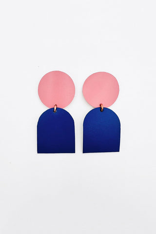 Pink and blue leather earrings. 