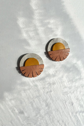 Recycled leather Helios Sunset earrings by Blisscraft. 