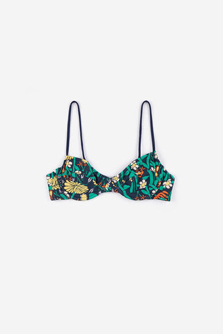 Navy floral print bikini top. 