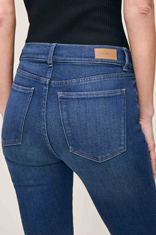 Close-up of back view of woman wearing mid-rise straight leg Mara Jeans in Santa Monica Wash by DL1961. 