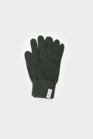 Flat lay image of green knit Anita gloves by Rifo. 