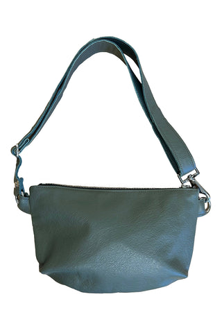 Olive reclaimed leather Baguette Fanny bag by Deborah Adams. 