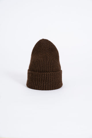 Brown alpaca wool knit toque by Dinadi. 