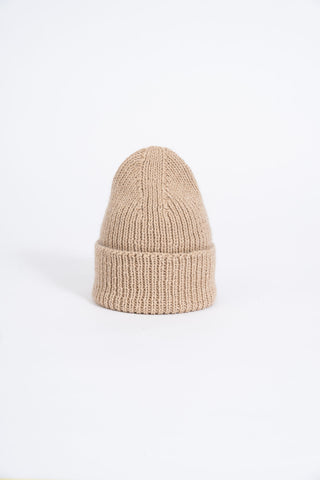 Sand alpaca wool knit toque by Dinadi. 