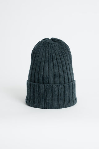 Product photo of dark grey thick knit rib hat by Dinadi. 
