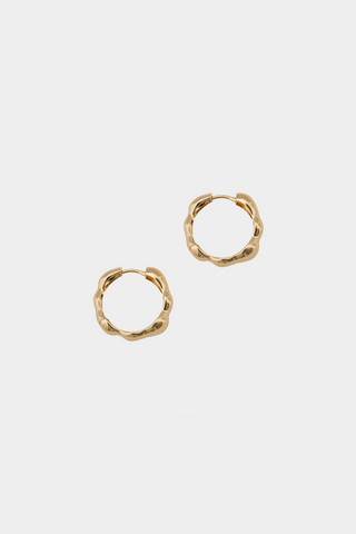 Product photo of medium gold plated Lara hoop earrings by Kara Yoo. 