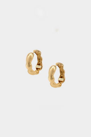 Product photo of medium gold plated Lara hoop earrings by Kara Yoo. 