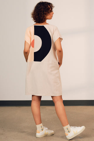 Model wearing cream oversized colour blocked Britt tunic by Jennifer Glasgow.  