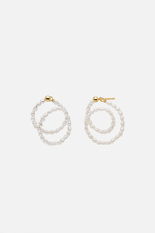 Freshwater pearl coiled hoop Rose Swirl Earrings by Kara Yoo. 