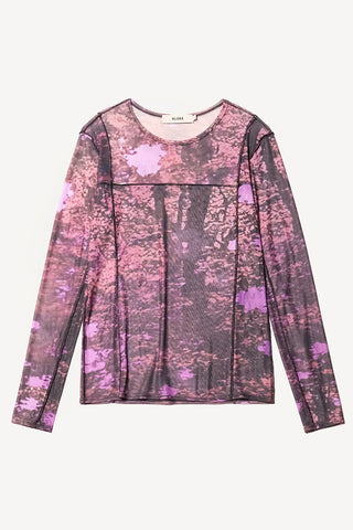 Flat lay photo of purple Inlet top by Kloke on white background. 