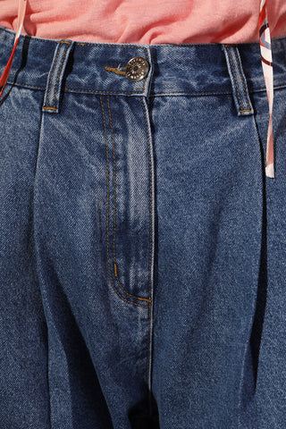 Close-up of high waist wide leg Myles jeans by LF Markey. 