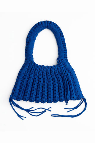 Vibrant blue hand crocheted Shoulder bag by Loosends. 