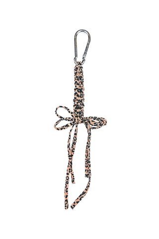 Leopard print crocheted bag charm. 