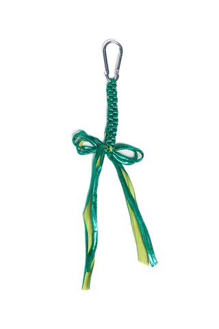 Metallic green crocheted bag charm. 