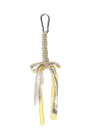 Metallic gold crocheted bag charm. 