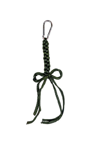 Shiny olive crocheted bag charm. 