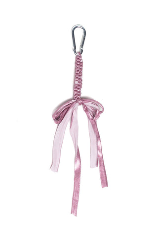 Metallic rose pink crocheted bag charm. 