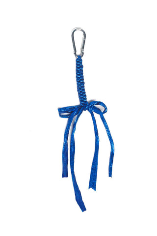 Metallic royal blue crocheted bag charm. 