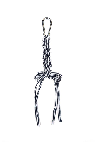 Black and white stripe crocheted bag charm. 