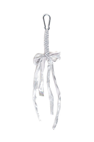 Silver crocheted bag charm. 