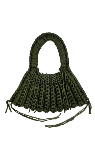 Olive green hand crocheted shoulder bag by Loosends. 