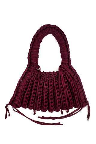 Wine red hand crocheted Shoulder bag by Loosends. 