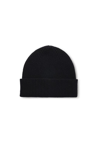 A black rib winter toque shown on white background. 