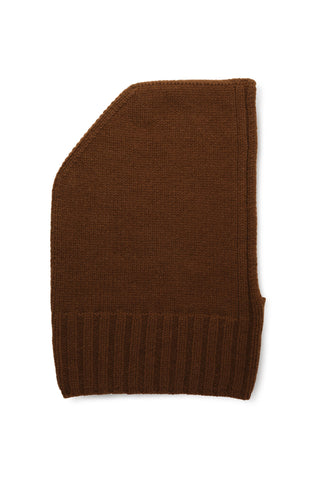 Black thick rib knit wool hood shown against white background. 