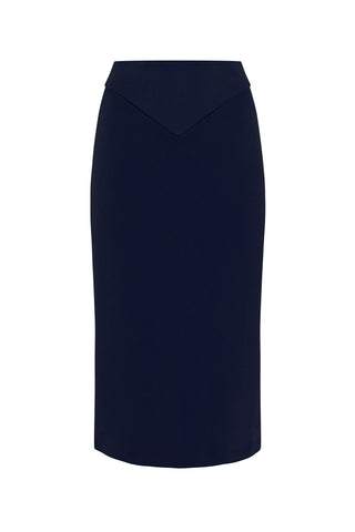 Navy blue pencil skirt on a white background
