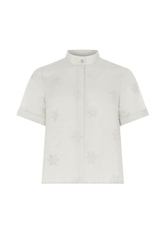 White short-sleeve shirt on a white background