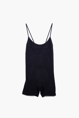 Black fitted romper with thin shoulder straps. 
