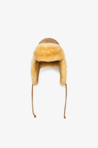 Light brown shearling Aviator Hat by Milo & Dexter. 