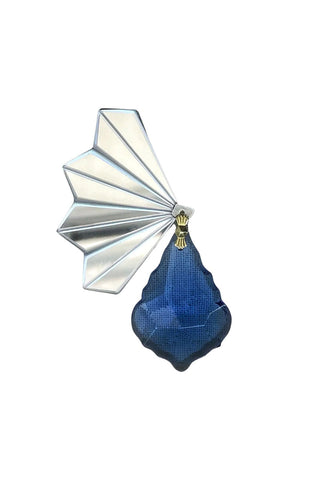 Silver acrylic & blue crystal brooch by Mim Té. 