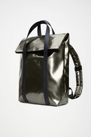Metallic gold backpack / tote bag with contrast black handles