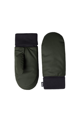 Dark green and black mittens on white background. 