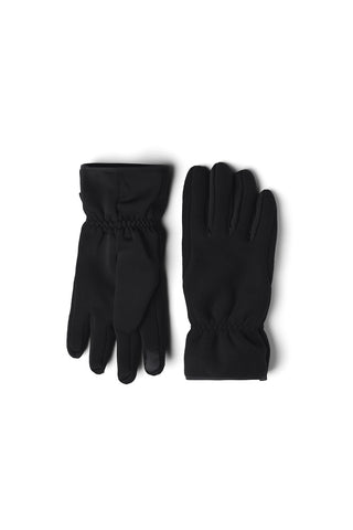 Heavy black fleece gloves on white background. 