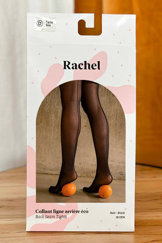 Package of Rachel black back seam tights. 