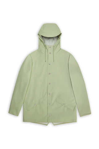 Green hooded waterproof Jacket W3 by Rains.