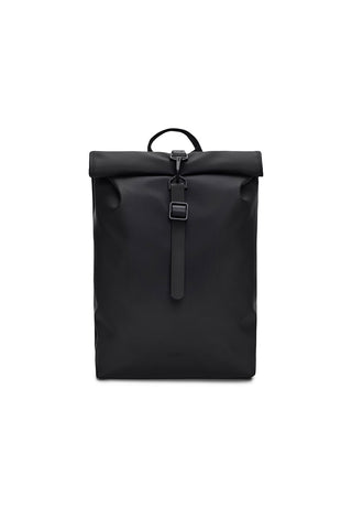 Black Roll Top Mini W3 backpack by RAINS. 