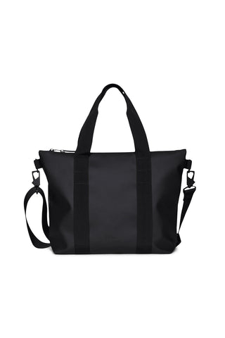 Black RAINS Tote Bag Micro against white background. 