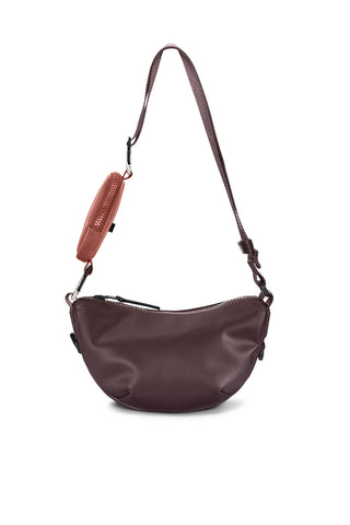 Deep red Depth Rains Valera Shoulder Bag Mini in front of white background. 