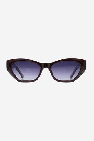 Dark brow recycled PET sunglasses with dark blue lenses. 