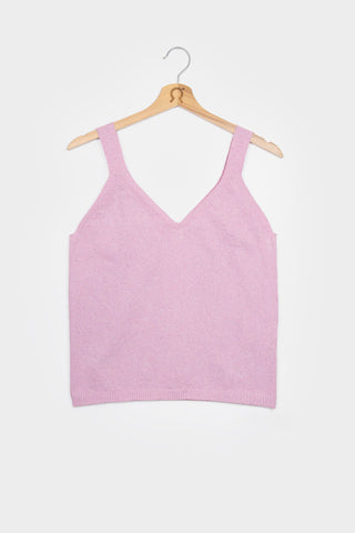 Pink recycled + organic cotton blend v-neck Clara tank top by Rifo. 