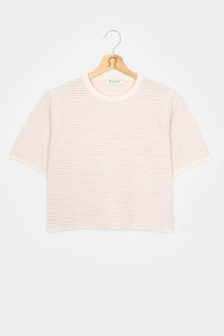 Pink and white striped cropped Gil short sleeve summer sweater by Rifo. 